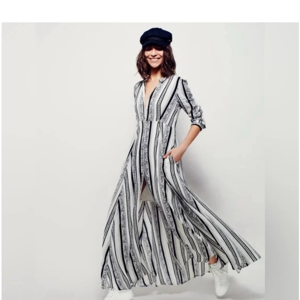 Free People Black and White Striped Maxi Dress
